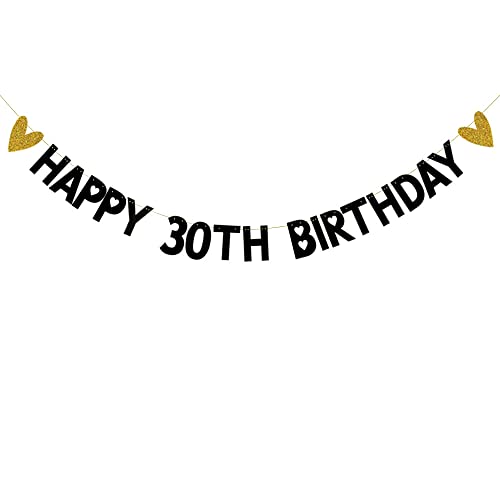 HAPPY 30TH BIRTHDAY Banner,Pre-Strung,Black Paper Glitter Party Decorations for 30 Years Old 30TH Birthday Party Supplies Letters Black ZHAOFEIHN