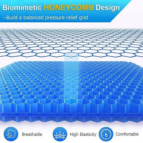 Gel Seat Cushion, Super Large Gel Cushion Chair Pads with Non-Slip Cover for Home Office Car Seat Wheelchair, Soft Breathable Honeycomb Seat Cushion for Relieve Hip Pain, As Seen On TV