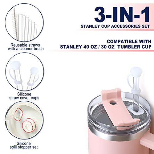 3-in-1 Stanley Cup Accessories, 6 Reusable Straws, 2 Straw Cover Caps, 2 Spill Stoppers Set, Compatible With Stanley 40 Oz Tumbler With Handle & 30 Oz Stanley Tumbler Cups for Replacement & Leak Proof