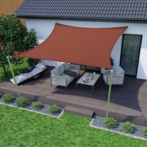 sun shade sail waterproof sun shade sails canopy effectively 95% uv block, oxford fabric, for patio, balconies, lawn garden, party, outdoor activities (6.5' x 10', rust red)