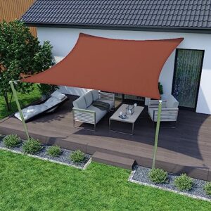 Sun Shade Sail Waterproof Sun Shade Sails Canopy Effectively 95% UV Block, Oxford Fabric, for Patio, Balconies, Lawn Garden, Party, Outdoor Activities (6.5' x 10', Rust Red)