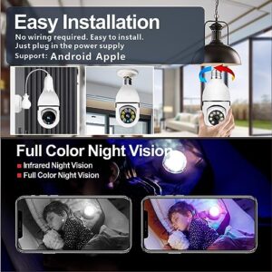QAMY 3MP Light Bulb Security Camera 2.4GHz,Bulb 360 Degree Wifi Outdoor Indoor Full Color Day And Night, Lightbulb Motion Detection Alarm, 1-Month Free Trial Of Cloud Services 2PCS