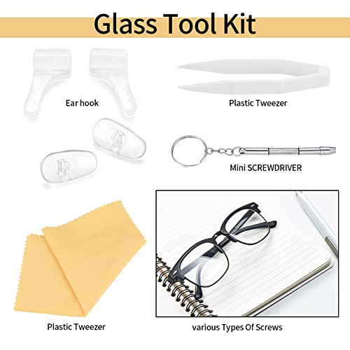 Eyeglasses Repair Kit, Sunglasses Repair Kit, Includes Glasses Screws and Screwdrivers, Glasses Nose Pads,Glasses Cloth, Tweezer, for Glasses, Sunglasses, Watch, Repair Kit - 500 Pcs