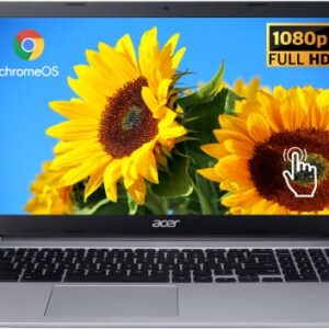 acer Chromebook 315 Laptop, 15.6” FHD Touchscreen Display, 4GB RAM, 64GB eMMC SSD, Intel Celeron N4020 Processor, Wi-Fi, Bluetooth, Webcam, USB-C, Protective Sleeve, Chrome OS, Pure Silver, N19Q3
