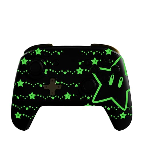 PDP REMATCH Enhanced Wireless Nintendo Switch Pro Controller - Rechargeable Battery Powered, Mario Super Star Glow in the Dark