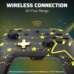 PDP REMATCH Enhanced Wireless Nintendo Switch Pro Controller - Rechargeable Battery Powered, Mario Super Star Glow in the Dark