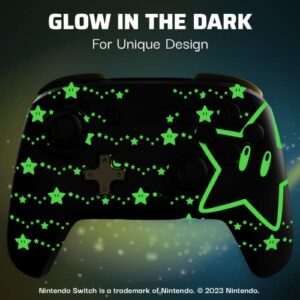 PDP REMATCH Enhanced Wireless Nintendo Switch Pro Controller - Rechargeable Battery Powered, Mario Super Star Glow in the Dark