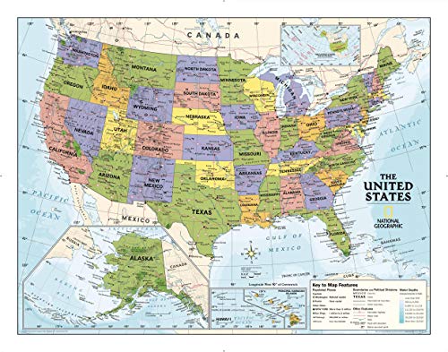 National Geographic Maps: Kids USA Political Wall Map, Grades 4-12 - Extra Large - 51 x 40 inches