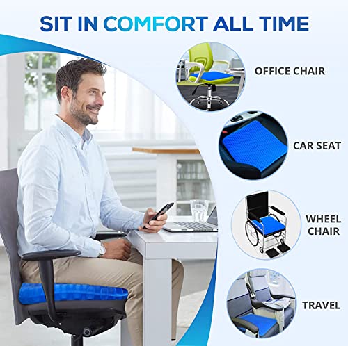 Super Large Gel Seat Cushion for Long Sitting - 19inch Office Chair Car Seat Wheelchair Cushion for Coccyx, Sciatica, Back, Tailbone Pain Relief - Cool, Soft & Breathable Pillow with Non-Slip Cover