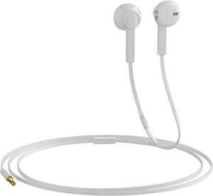 arc wired earbuds in-ear headphones, earphones with microphone, slide volume control noise isolation ear buds ear tips, 3.5mm jack for iphone, ipad, samsung, computer, laptop, gaming, sports - white