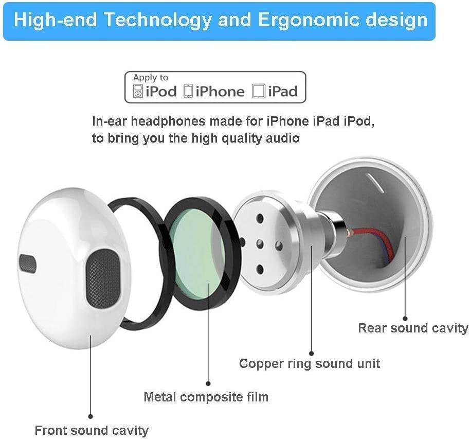 ARC Wired Earbuds in-Ear Headphones, Earphones with Microphone, Slide Volume Control Noise Isolation Ear Buds Ear Tips, 3.5mm Jack for iPhone, iPad, Samsung, Computer, Laptop, Gaming, Sports - White