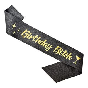 Birthday Bi*ch Sash - Black Glitter Birthday Sash Birthday Gifts for Women Birthday Party Supplies - Birthday Girl Sash Fun Party Favors. Black Glitter + Rose Gold Foil - 21st, 30th, Birthday Girl