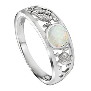 Sterling Silver Opal Two Sea Turtles Tapered Wedding Ring Eternity Band for Women, Hawaiian Island Tropical Ocean Jewelry Gemstone, Gift Box Included (White Opal, 8)