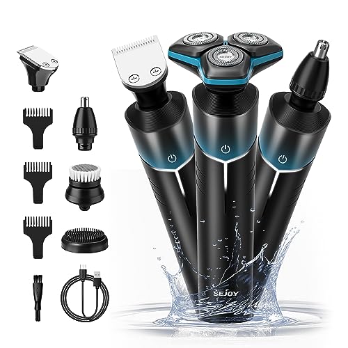 Sejoy Electric Razor for Men face, Shavers for Men pubic Hair and Beard, 5 in 1 Dry Wet Waterproof Rotary Men's Face Shaver Razors, Cordless Rechargeable for Shaving-Travel Lock-Gift for Dad Husband