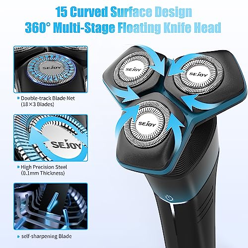 Sejoy Electric Razor for Men face, Shavers for Men pubic Hair and Beard, 5 in 1 Dry Wet Waterproof Rotary Men's Face Shaver Razors, Cordless Rechargeable for Shaving-Travel Lock-Gift for Dad Husband