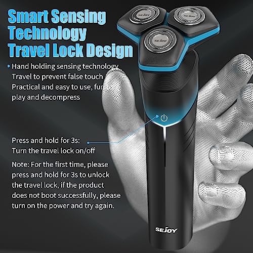 Sejoy Electric Razor for Men face, Shavers for Men pubic Hair and Beard, 5 in 1 Dry Wet Waterproof Rotary Men's Face Shaver Razors, Cordless Rechargeable for Shaving-Travel Lock-Gift for Dad Husband