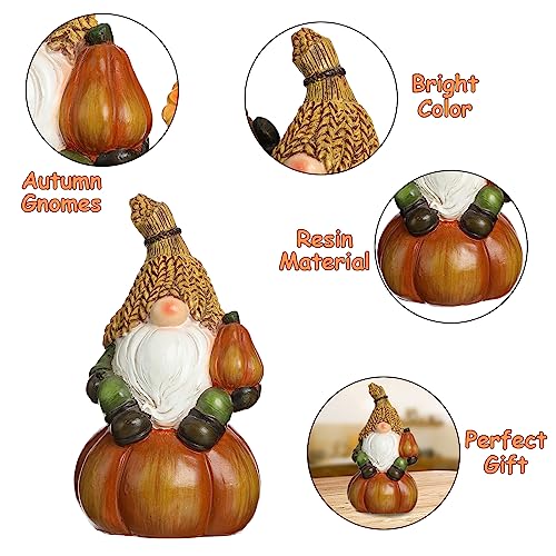 Argodaze 2PCS Thanksgiving Decor Figurines Resin Pumpkin Gnomes Fall Statues Halloween Christmas Handmade Harvest Indoor Home Farmhouse Decorations