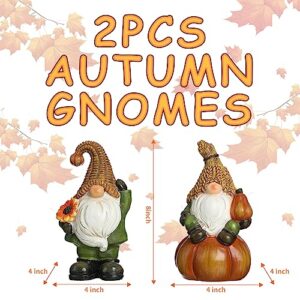 Argodaze 2PCS Thanksgiving Decor Figurines Resin Pumpkin Gnomes Fall Statues Halloween Christmas Handmade Harvest Indoor Home Farmhouse Decorations