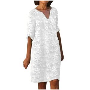 ceboyel women 2023 summer linen dresses cotton boho shirt dresses midi length casual dress trendy ladies beach outfits boho summer dresses for women 2023 white s