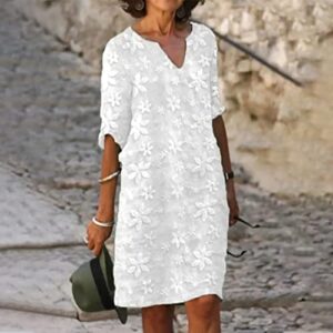 Ceboyel Women 2023 Summer Linen Dresses Cotton Boho Shirt Dresses Midi Length Casual Dress Trendy Ladies Beach Outfits Boho Summer Dresses for Women 2023 White s