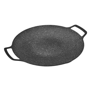 giyoca cook New Generation Die-casting 8 in 1 Korean BBQ grill pan, Non-stick Granite Coating, stovetops and Induction Compatible,Round Griddle pan, PFOA free Toxin free (Granite Black, 11.8 inches)