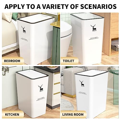 LRCXL Trash Can with Lid 3 Pack Set, 2 Packs 4 Gal 15L and 1 Pack 2.6 Gal 10L Slim Kitchen Trash Can, Small Trash Can Bathroom Garbage Can, Waste Basket for Kitchen, Bedroom, Office (White)