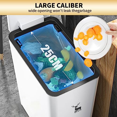 LRCXL Trash Can with Lid 3 Pack Set, 2 Packs 4 Gal 15L and 1 Pack 2.6 Gal 10L Slim Kitchen Trash Can, Small Trash Can Bathroom Garbage Can, Waste Basket for Kitchen, Bedroom, Office (White)