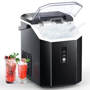cowsar portable ice machine, nugget ice maker machine with self-cleaning, 34lbs/day, ice makers countertop with handle, ice scoop and basket for home office party, black