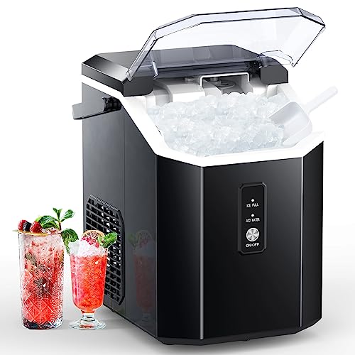 COWSAR Portable Ice Machine, Nugget Ice Maker Machine with Self-Cleaning, 34Lbs/Day, Ice Makers Countertop with Handle, Ice Scoop and Basket for Home Office Party, Black