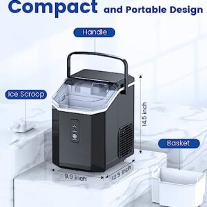 COWSAR Portable Ice Machine, Nugget Ice Maker Machine with Self-Cleaning, 34Lbs/Day, Ice Makers Countertop with Handle, Ice Scoop and Basket for Home Office Party, Black