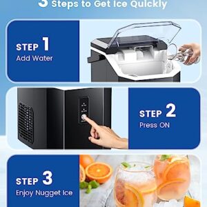 COWSAR Portable Ice Machine, Nugget Ice Maker Machine with Self-Cleaning, 34Lbs/Day, Ice Makers Countertop with Handle, Ice Scoop and Basket for Home Office Party, Black