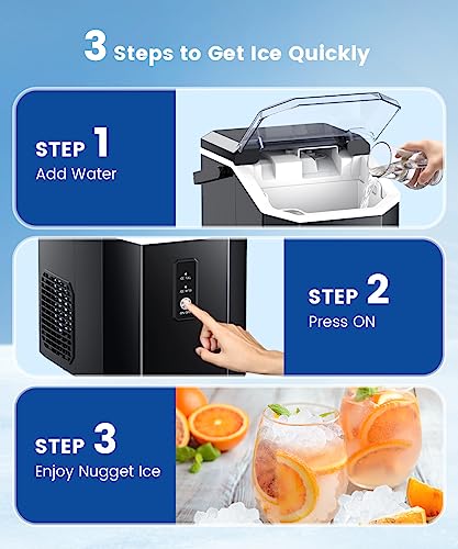 COWSAR Portable Ice Machine, Nugget Ice Maker Machine with Self-Cleaning, 34Lbs/Day, Ice Makers Countertop with Handle, Ice Scoop and Basket for Home Office Party, Black