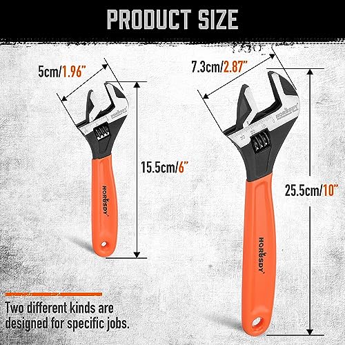 HORUSDY Adjustable Wrench Set | 2-Piece | 6-Inch and 10-Inch Crescent Wrench | Metric & SAE Scales | Cushion Grip Wrench | Cr-V Steel