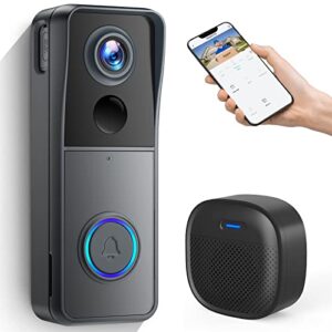 xtu wireless video doorbell camera with wireless chime, door bell ringer wireless with camera, voice changer, pir human detection, no monthly fees, battery-powered smart wifi doorbell