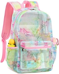 camtop mesh backpack for kids girls semi-transparentsee through sturdy school bookbag casual daypack for beach swim work gym(marble68)