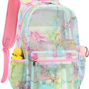 CAMTOP Mesh Backpack for Kids Girls Semi-TransparentSee Through Sturdy School Bookbag Casual Daypack for Beach Swim Work Gym(Marble68)