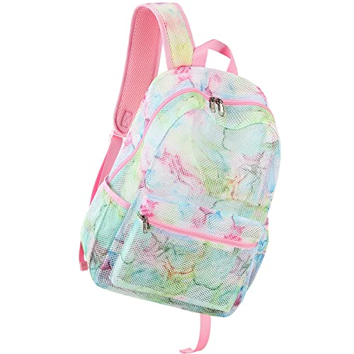 CAMTOP Mesh Backpack for Kids Girls Semi-TransparentSee Through Sturdy School Bookbag Casual Daypack for Beach Swim Work Gym(Marble68)