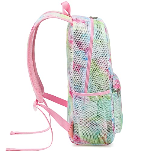 CAMTOP Mesh Backpack for Kids Girls Semi-TransparentSee Through Sturdy School Bookbag Casual Daypack for Beach Swim Work Gym(Marble68)