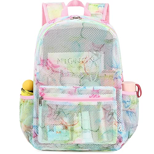 CAMTOP Mesh Backpack for Kids Girls Semi-TransparentSee Through Sturdy School Bookbag Casual Daypack for Beach Swim Work Gym(Marble68)