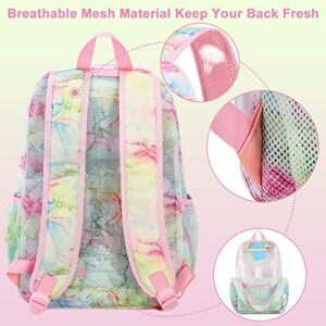 CAMTOP Mesh Backpack for Kids Girls Semi-TransparentSee Through Sturdy School Bookbag Casual Daypack for Beach Swim Work Gym(Marble68)