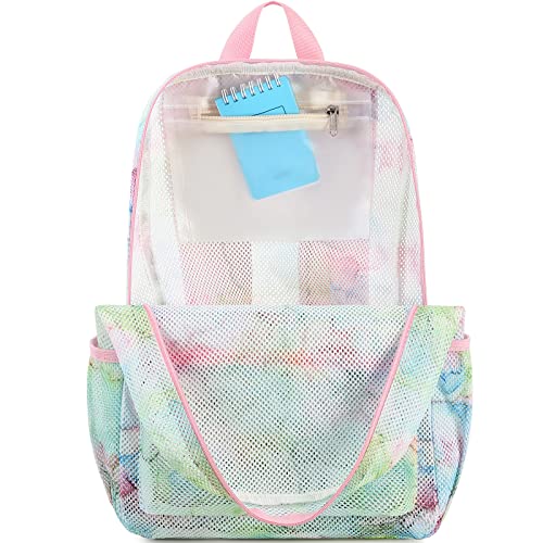 CAMTOP Mesh Backpack for Kids Girls Semi-TransparentSee Through Sturdy School Bookbag Casual Daypack for Beach Swim Work Gym(Marble68)