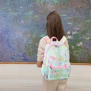 CAMTOP Mesh Backpack for Kids Girls Semi-TransparentSee Through Sturdy School Bookbag Casual Daypack for Beach Swim Work Gym(Marble68)