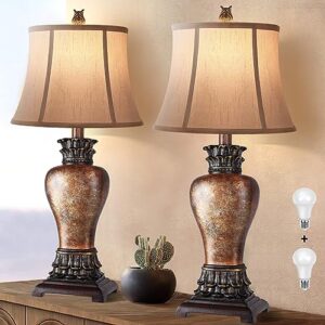 29" tall farmhouse rustic table lamps set of 2 for living room,3-color temperature dimmable antique country bedroom nightstand lamps for retro decor,amber traditional vintage bedside lamp with 2 bulbs