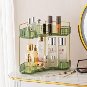 corner bathroom counter organizer, vanity trays for bathroom, skincare makeup organizer shelf, vanity organizer, bathroom counter shelf for cosmetics, toiletries, lotions, perfumes (2 tiers, green)