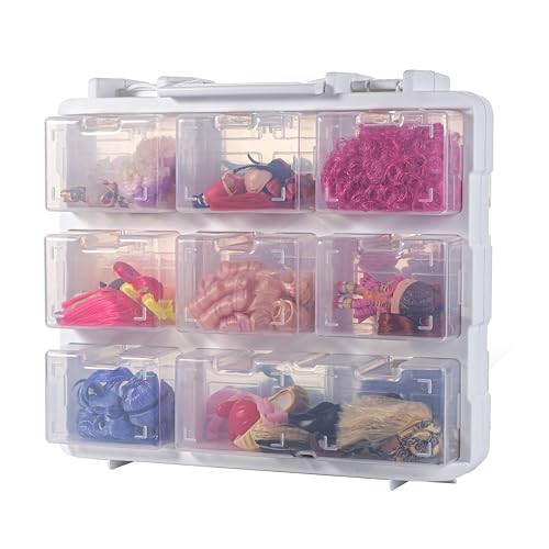 Joelver Maker Sewing Storage Oraganizer with 16 Detachable boxes, Double side Organizer case for LOL suprise dolls,Wheels Car, for Matchbox Cars, for Mini Toys，thread organizer，screw,notion storage