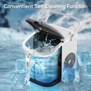 ZAFRO Ice Maker Countertop, Portable Ice Machine with Carry Handle, Self-Cleaning Ice Makers with Basket and Scoop, 9 Cubes in 6 Mins, 26 lbs per Day, Suitable for Kitchen, Camping, Party （White）