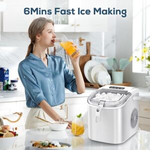 ZAFRO Ice Maker Countertop, Portable Ice Machine with Carry Handle, Self-Cleaning Ice Makers with Basket and Scoop, 9 Cubes in 6 Mins, 26 lbs per Day, Suitable for Kitchen, Camping, Party （White）