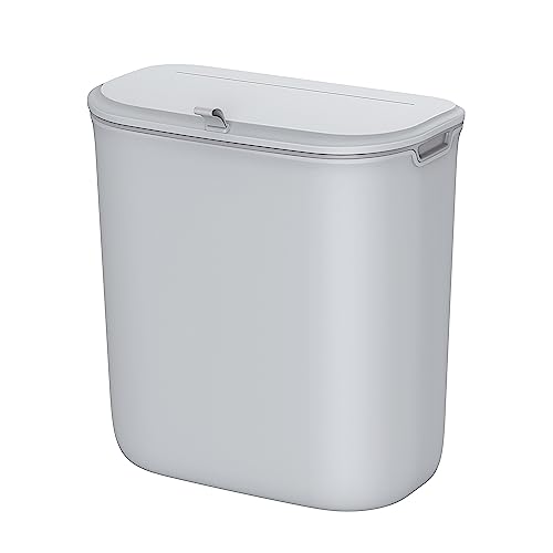 SONGMICS Hanging Trash Can, 2.4-Gallon Kitchen Trash Can with Lid for Food Waste, Wall Mounted Trash Can, Hanging or Sticking on Cupboard Door, for Kitchen Cabinet, Under Sink, Gray ULTB820G9