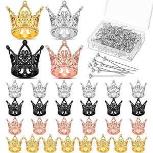 crowye 100 pcs bouquet wedding corsages pins for flowers 30 pcs crown cake topper mini crown tiara for floral arrangements flower pins corsages pins for birthday wedding baby shower party (multicolor)
