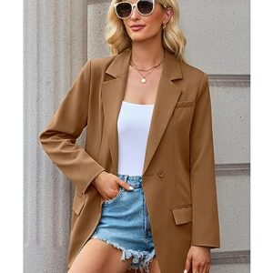 luvamia 2023 Blazers for Women Business Casual Outfits Fashion Dressy Long Suit Jacket Office Belted Blazer Dress Work Womens Blazers for Work Professional Womans Dresses Amber Brown Size 12 Size 14